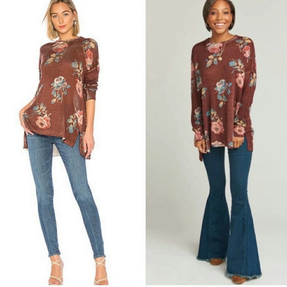 Show Me Your Mumu Bonfire Sweater XL Chocolate & Roses Floral Hi Lo Tunic Boho